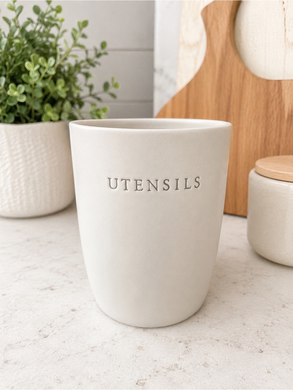 Hearth & Hand Magnolia White Ceramic Utensil Holder Crock Canister Neutral Farm